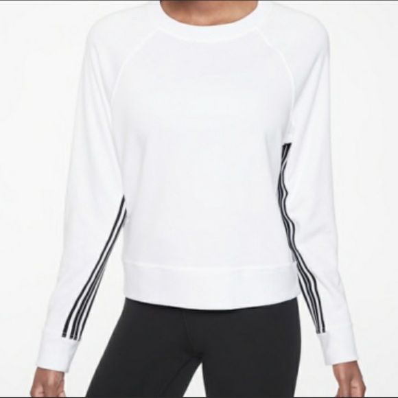 Athleta White 24/7 Striped Crew Sweatshirt Fleece Organic Cotton Size M - Picture 4 of 4